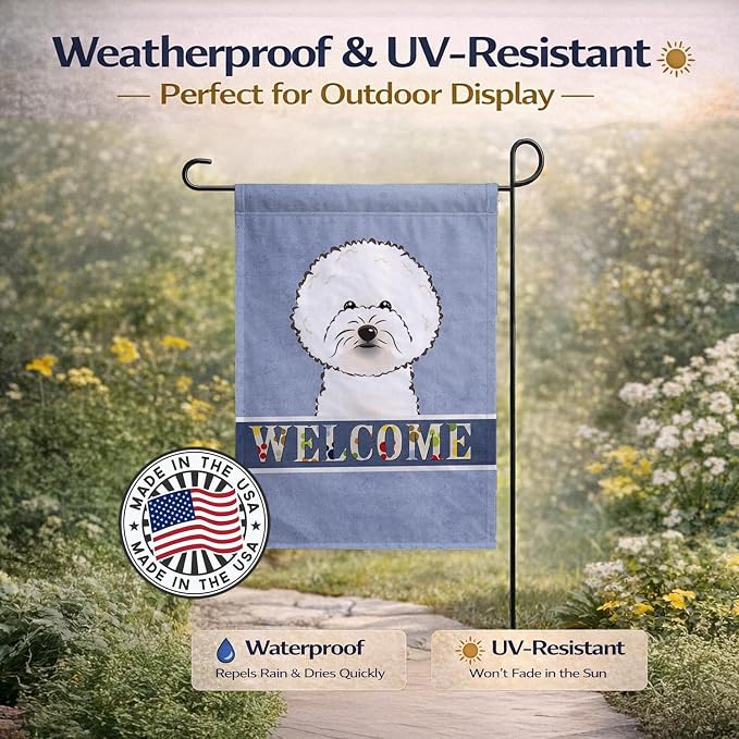 Caroline's Treasures BB1403GF Bichon Frise Welcome Garden Flag, Blue Mailbox Flag Decorative Yard Flag Banner Outside Patio Artwork Yard Flower Beds, Garden Size, Multicolor