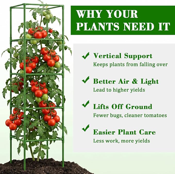 ZeeDix 72 Inches Heavy Duty Tomato Cages, 4 Pack Square Adjustable Tomato Trellis with 40Pcs Clips, Extra Tall Plant Support Stakes for Climbing Vegetables, Flowers, Raised Garden Bed & Pots
