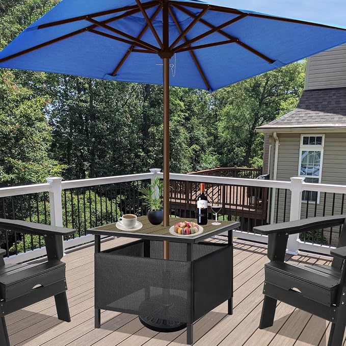 LZRS Adirondack Square Outdoor Side Table with Umbrella Hole, Pool Composite Patio Table,HDPE End Tables for Backyard,Pool, Indoor Companion, Easy Maintenance & Weather Resistant(Light Brown)