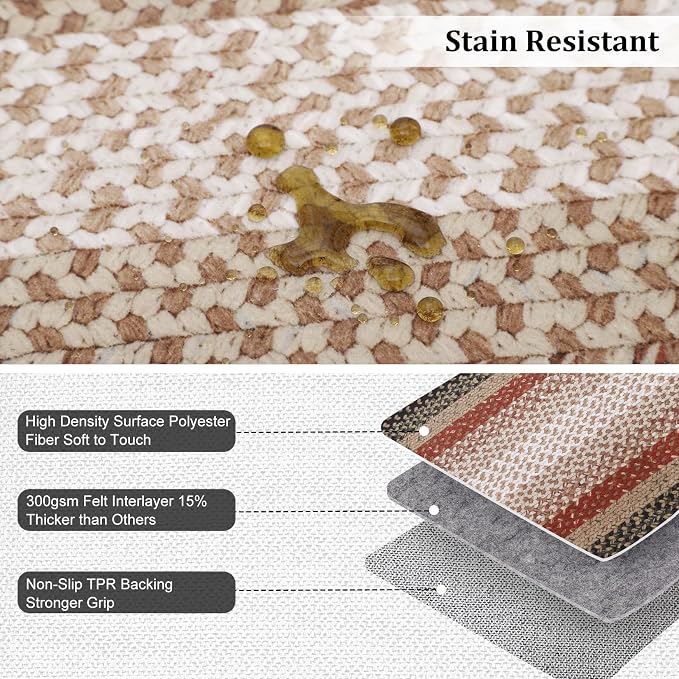 RUGSREAL Washable Area Rug 6x9 Braided Print Rugs for Living Room Bedroom | Modern Geometric Large Dining Room Rug Non Slip Dining Room Farmhouse Accent Throw Carpet for Home Decor, Crimson/Earthy