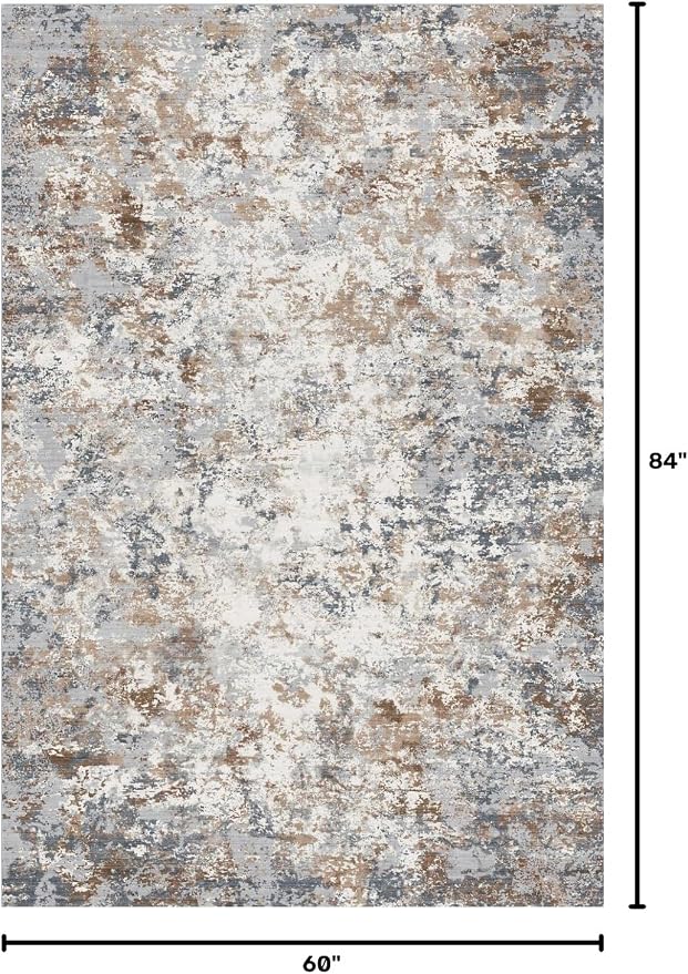 Toneed Abstract Area Rug Modern Washable Rug Soft Non Slip Rug Low Pile for Bedroom Living Room Dining Room Brown/Grey 5x7 Feet