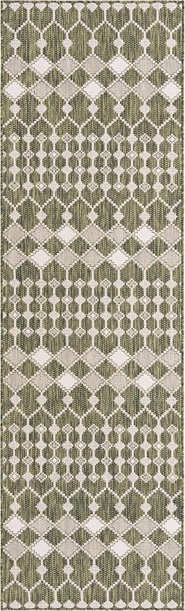 Unique Loom Outdoor Trellis Collection Area Rug - Traliccio (2' 11" x 10' Runner, Green/ Ivory)