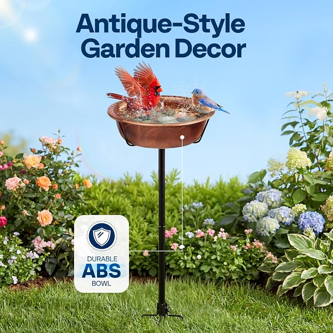 VIVOHOME Bird Bath for Outside, Outdoor 13'' Birdbath Bowl with Metal Ground Stake, Weather-Resistant ABS Bird Bath and Feeder for Garden, 1.45 Gallons, Bronze