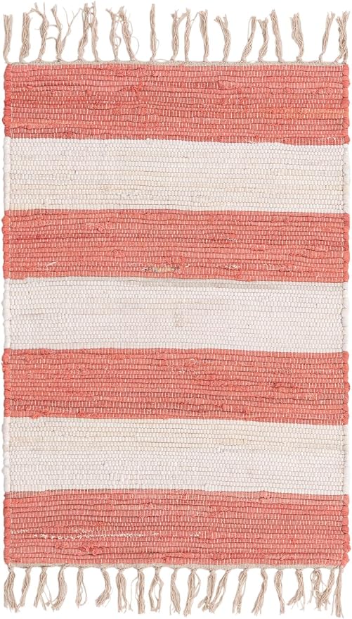 Unique Loom Chindi Rag Collection Area Rug - Striped (2' 2" x 3' 1" Rectangle, Coral and Ivory)