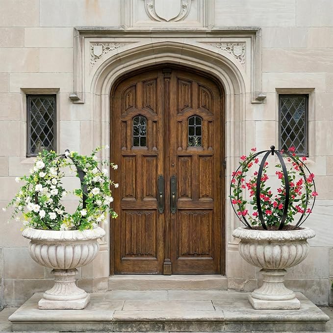 4 PCS Large Metal Round Trellis for Climbing Plants, Heavy Duty Thick Rustproof Obelisk, Garden Sphere Frame for Potted Roses Vines, Outdoor Garden Decor, Easy Assembly (25.2" x 21.3")