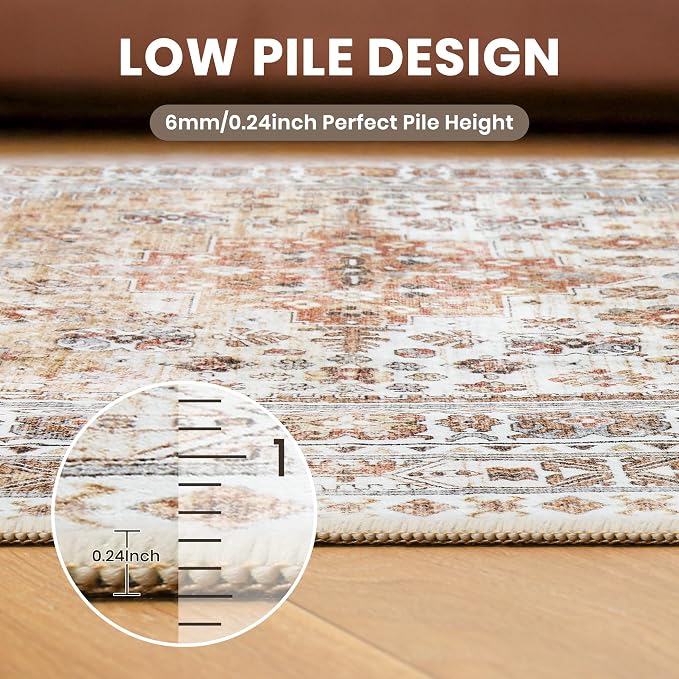 Round Rug 5ft,Circle Rug for Dining Room Table,Orange | Washable Rugs for Kitchen,Entryway,Bedroom,Dining Room,Nursery Room,Thin,Soft Runner Rug,Stain Resistant Indoor Carpet