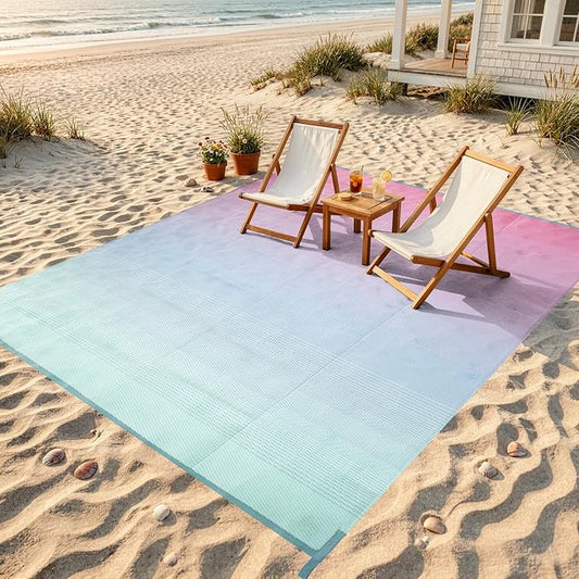 Lahome 6x9 Outdoor Rugs for Patios Outside, Plastic Straw Stain Resistant Rug Reversible Rv Mat, Porch Floor Carpets for Camping Deck Balcony Tent, Pink Green 6'x9'