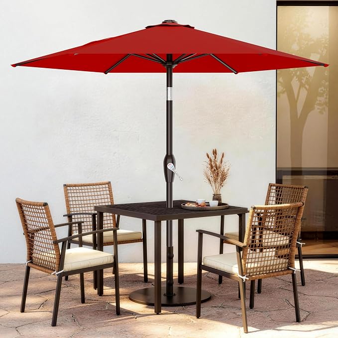 AreShark 7.5FT Patio Umbrella Table Market Umbrella w/Tilt and Crank Heavy-Duty Round Outdoor Umbrellas for Garden, Deck, Backyard,and Pool, Red