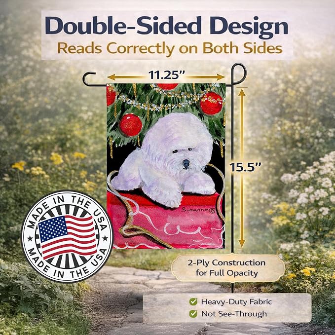 Caroline's Treasures SS8957GF Christmas Tree with Bichon Frise Garden Flag Mailbox Flag Decorative Yard Flag Banner Outside Patio Artwork Yard Flower Beds, Garden Size, Multicolor