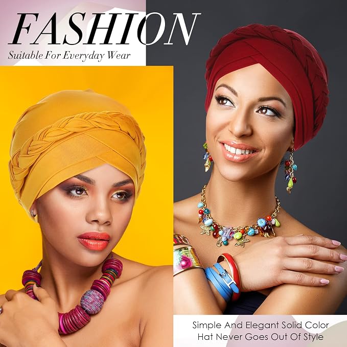9 Pack Braid Turban Cap for Women Ethnic Bohemia Twisted Hair Cover Wrap Hat African Pre Tied Bonnet Chemo Cancer Braid Turban Hat Beanies Headwear Multicoloured