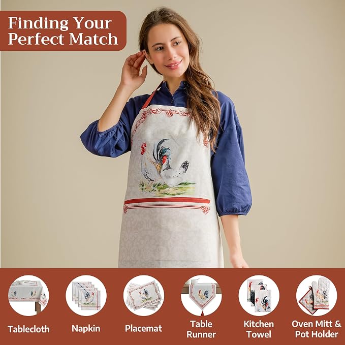 Maison d' Hermine Aprons for women with Pocket 100% Cotton (27.50"x31.50") | Adjustable Neck Strap & long ties Apron Men Chef Wedding Cooking Gardening Server Maid