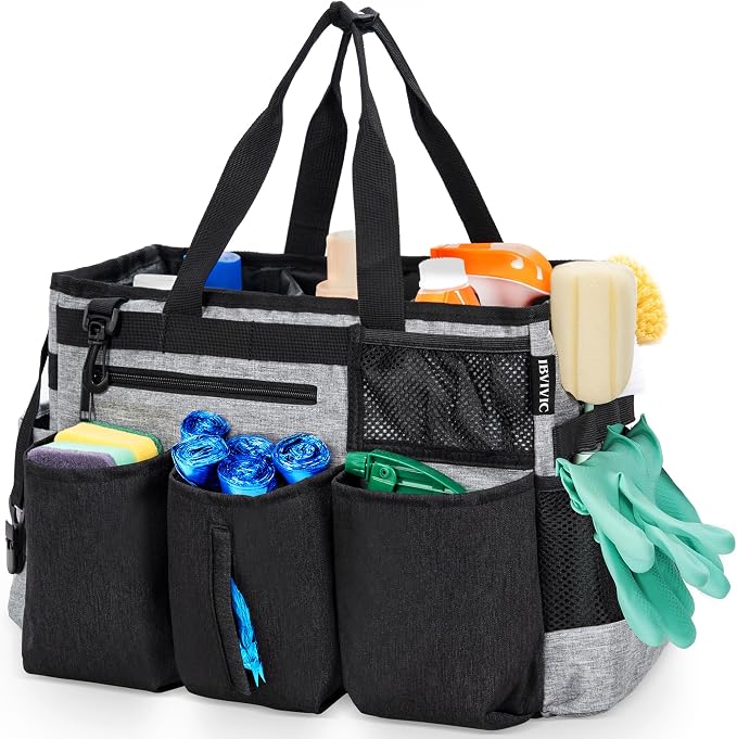 IBVIVIC Wearable Cleaning Caddy Bag for Cleaning Supplies,Large Capacity Cleaning Organizer Grey
