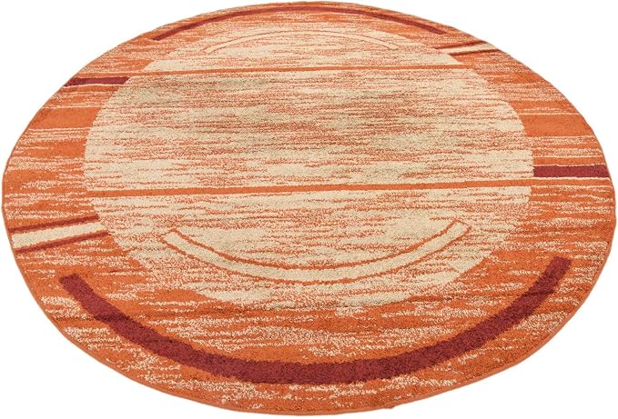 Unique Loom Autumn Collection Modern Contemporary Casual Abstract Area Rug (Beige/ Terracotta Rustic, 8 ft 0 x 8 ft 0 Round)