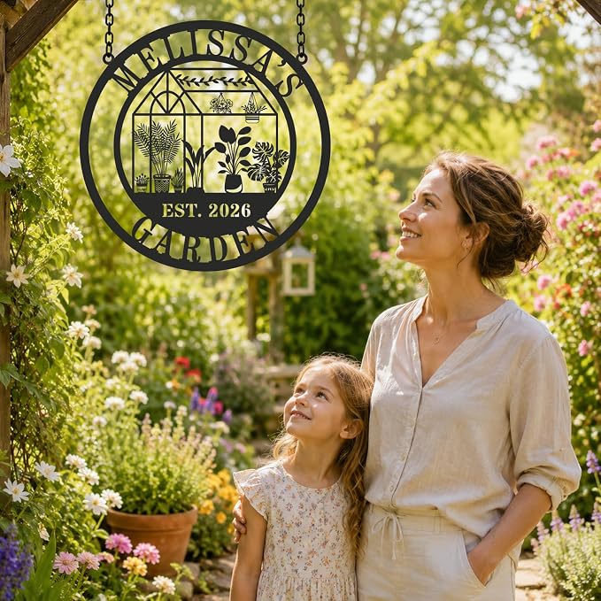 Personalized Metal Garden Greenhouse Sign, Custom Hanging Garden Decor for Outside, Unique Gardenhouse Sign,Perfect Mother's Day, Grandma, Sister Gift