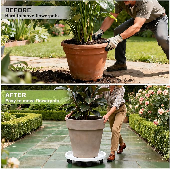 1Pack 20'' Extra Large Plant Stand with Wheels, Plant Stand Dolly for Heavy Planter,Wheeled Planter Saucer Tray,Rolling plant stand,Heavy-Duty Plant Caddy with Casters for Indoor and Outdoor(White)