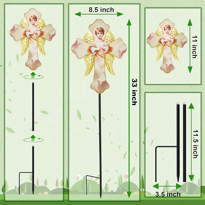Solar Little Angel, Child Cross Garden Lights for Graves - Angel Wing Memorial Decor, Waterproof Cemetery Solar Stake Lights for Easter, Patio, Yard - Sympathy Gifts for Loved Ones1.