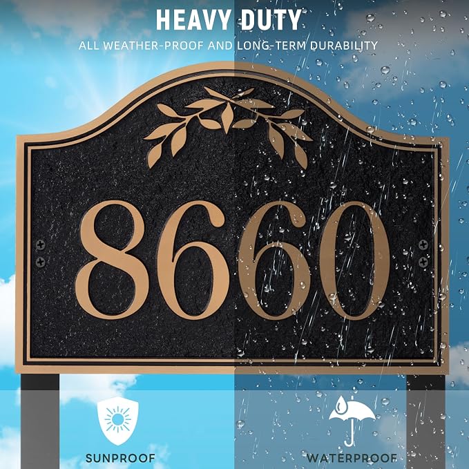 Yard Address Sign - Personalized Address Plaque,House Number Yard Sign,House Numbers for Outside,Lawn,Yard,Ground with 2 Stakes (Black/Rose Gold)
