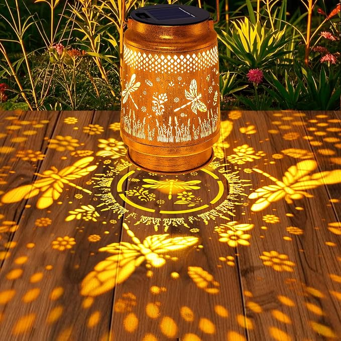 Dragonfly Solar Lanterns Outdoor with Shepherd Hook, Birthday Gift Mothers Day Gift for Women Mom Grandma Wife Daughter, Waterproof LED Hanging Lights, Decor for Yard Garden Patio Porch Lawn Tabletop