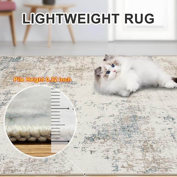 PLHXFR 9x12 Area Rug Living Room: Modern Abstract Washable Carpet Multi | For Bedroom Dining Room Farmhouse Nursery Home,Machine washable,Non Slip,Large Soft Neutral,Stain Resistant, Indoor Floor
