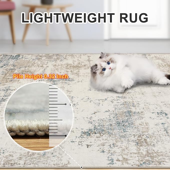 PLHXFR 8x10 Area Rug Living Room: Modern Abstract Washable Carpet Multi | For Bedroom Dining Room Farmhouse Nursery Home,Machine washable,Non Slip,Large Soft Neutral,Stain Resistant, Indoor Floor