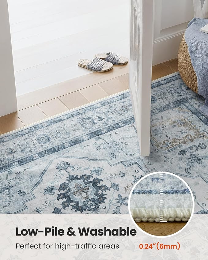 AMADA HOMEFURNISHING 8x10 Area Rug, Washable Low-Profile Large Area Rug with Non-Slip Backing & Durable Edge Binding, Vintage Large Rugs for Living Room, Bedroom