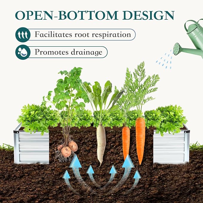 DUMOS Galvanized Raised Garden Bed Outdoor, 6x3x1ft 2 Pack Metal Planter Box for Deep-Rooted Vegetables Flowers Herbs, Rectangular Planter Raised Bed for Patio Balcony Backyard, Open Bottom, Silver