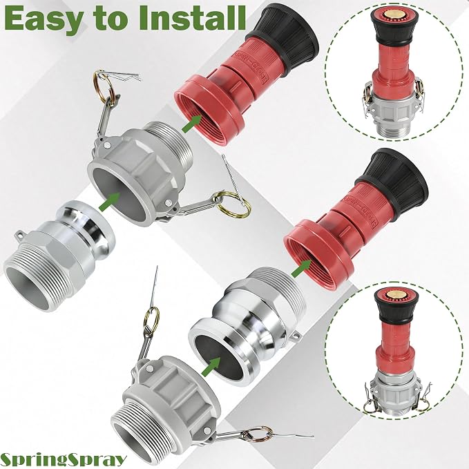 2" NPSH Heavy-Duty Industrial Fire Hose Nozzle with 2 x Aluminum 2 inch Camlock Fittings Couplings Fire Equipment Constant Flow Fog Nozzle