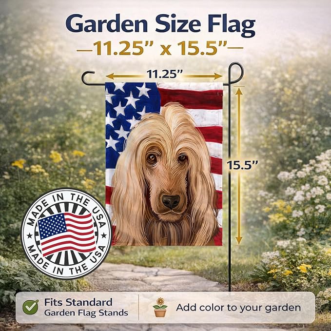 Caroline's Treasures CK6511GF English Cocker Spaniel American Flag Garden Flag Mailbox Flag Decorative Yard Flag Banner Outside Patio Artwork Yard Flower Beds, Garden Size, Multicolor