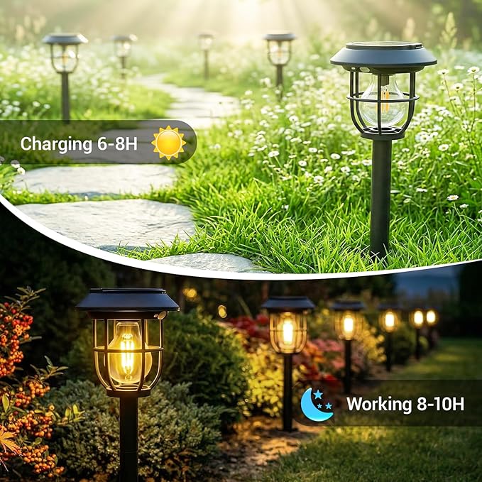 6 Pack Solar Pathway Lights with Motion Sensor, 300LM Waterproof Outdoor Solar Lights, 3 Modes Landscape Lighting for Garden Backyard Path Driveway, Wall Mount and Hanging (Warm)