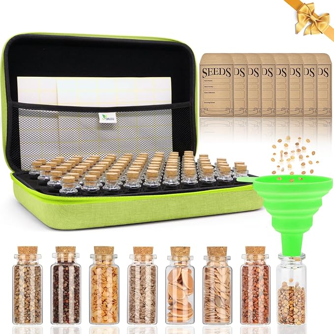 80 Slots Seed Storage Organizer with 40 Seed Envelopes, Sturdy Organizer Storage Box with Label Stickers, Glass Container for Flower Vegetable Garden Seed Saving (Seeds not Included)
