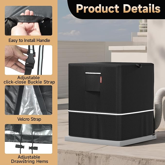 LXKCKJ Air Conditioner Cover for Outside Units - 420D Waterproof Air Conditioner Protection Covers for Window Unit - Winter AC Covers Fits AC Condensing HVAC Unit(Black-28''LX28''WX32''H)
