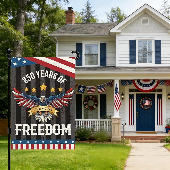 250 Anniversary Usa Garden Flags for Outside, 250 Anniversary USA Flag 1776-2026 Commemorative Patriotic Yard Sign Outdoor Design Banner 4th of July Decorations Double Sided Waterproof Flag with Eagle Design 250 Year American Flag 12x18 Inch
