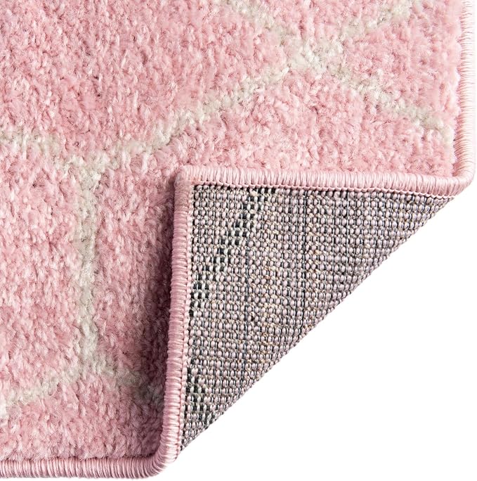 Unique Loom Trellis Frieze Collection Area Rug - Geometric (2' x 13' 1" Runner Light Pink/Ivory)