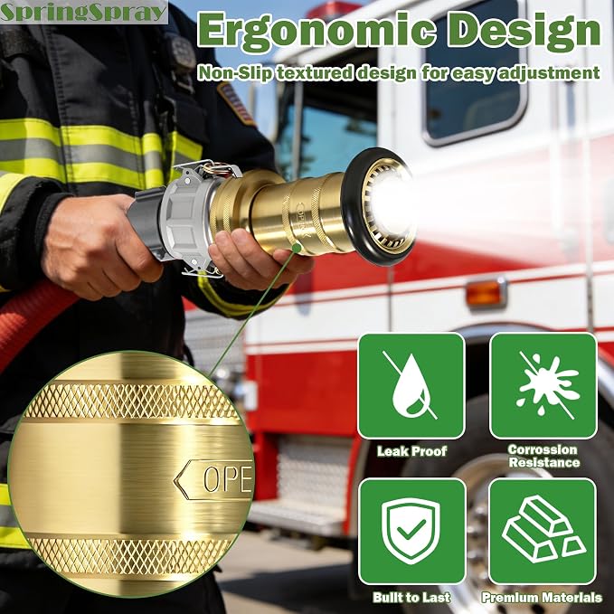 2" NPSH Aluminum Camlock Fitting Coupling With Brass Fire Hose Nozzle 2 inch Fire Equipment Constant Flow Heavy-Duty Industrial Fog Nozzle