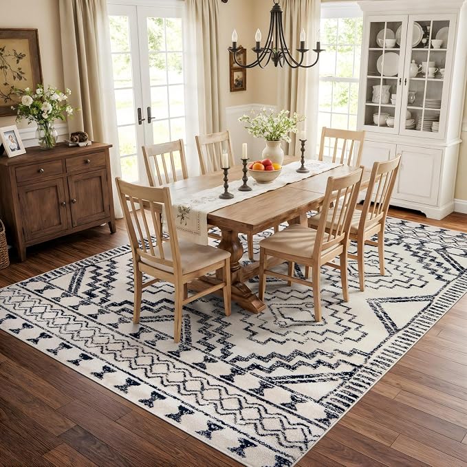 Rugshop Southwestern Geometric Tribal Boho Area Rug Soft Cream 7' 10" x 10' | Rectangular, Size 7' 10" x 10', Living Room, Bedroom, Dining Room, Home Office, Kitchen, Entryway, Hallway, Nursery, Bedside