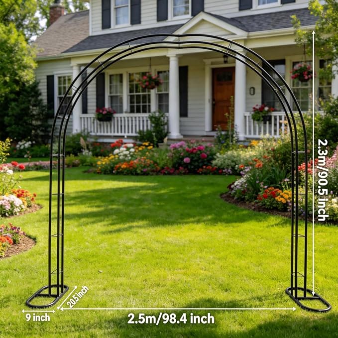 Metal Garden Arch, 98.5" W x 90.5" H Heavy Duty Metal Garden Arch Trellis for Climbing Plants