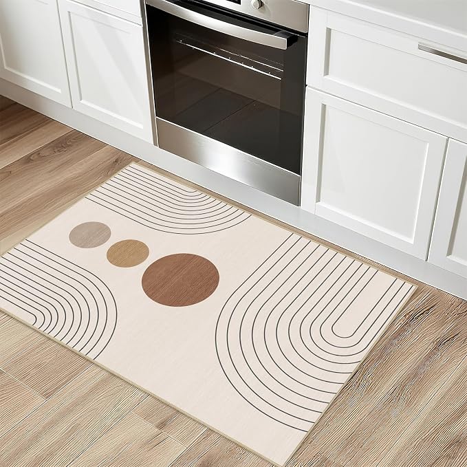 Boho 2x3 Rug for Entryway Modern Geometric Abstract Area Rug Neutral Beige Mid Century Modern Machine Washable Door Mat Contemporary Non-Slip Printed Low-Pile Floor Carpet Kitchen Bathroom Laundry
