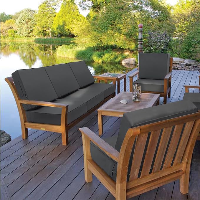Favoyard Deep Seat Patio Cushion Set 22 x 22 Inch Waterproof Outdoor Chair Cushions for Patio Furniture with Fade Resistant and Removable Cover with Handle & Adjustable Straps for Patio, Yard, Garden