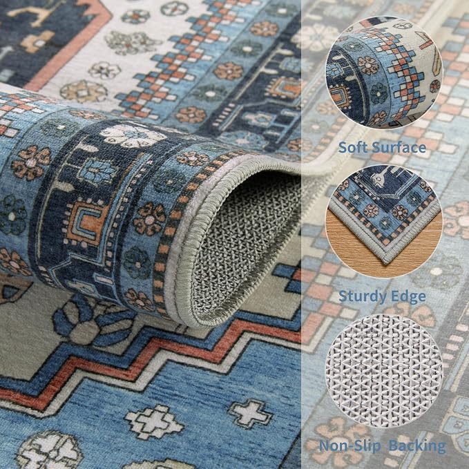 Ciicool 5x7 Area Rugs,Washable Large Boho Carpet for Living Room Bedroom | Oriental Low-Pile Soft Vintage Non-Slip Indoor Throw Carpet for Kitchen Bedside Dining Room Foyer Decor