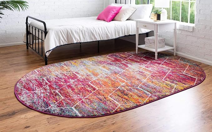 Unique Loom Trellis Frieze Collection Area Rug - Geometric (7' 10" x 10' Oval, Multi/ Black)