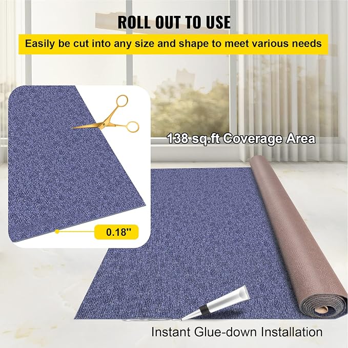 Happybuy 6 ft x 23 ft Deep Blue Marine Carpet for Boats Waterproof - 0.18" Thick Indoor Outdoor Rug Carpet Roll for Home Patio Porch Deck