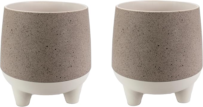 The HC Companies Orion Self Watering Planter - Lightweight Indoor Plastic Plant Pot for Herbs and Flowers (8" Greige, Pack of 2)