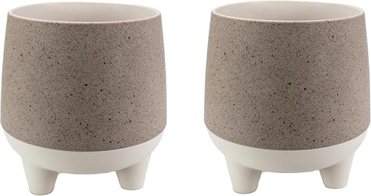 The HC Companies Orion Self Watering Planter - Lightweight Indoor Plastic Plant Pot for Herbs and Flowers (8" Greige, Pack of 2)