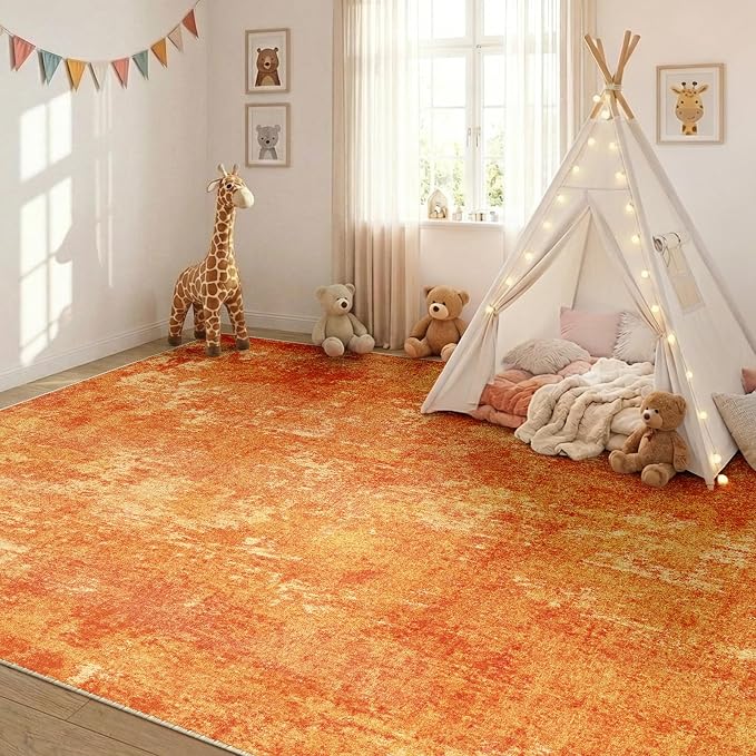 RELEANY Washable 5'x7' Abstract Area Rug for Living Room Orange | Carpet for Bedroom, Kitchen, Office, Hallway and Entryway, Printed Pattern, Non‑Slip, Soft, Stain‑Resistant, Easy to Clean