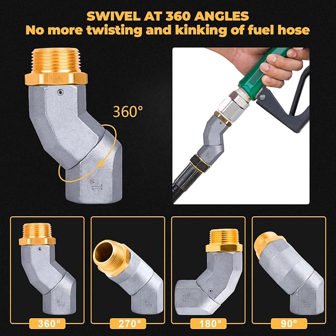 1 Inch NPT Fuel Hose Swivel - Multi Plane 360° Rotating Connector for Fuel, Water, Diesel, Gasoline, Kerosene Transfer Pumps, Tanks, and Nozzles