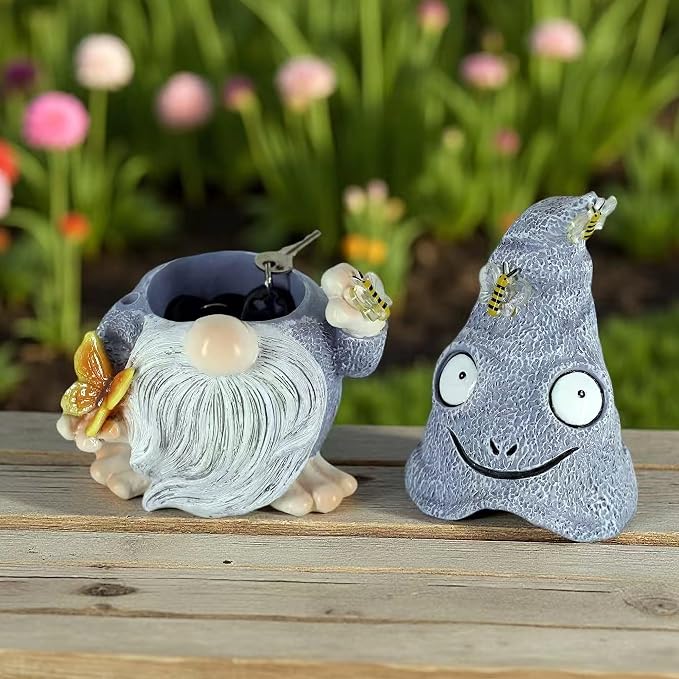 Hide A Key Outside Gnome Figurine Key Hiders Outdoor Garden Gnomes Statues Decorations for Yard Hidden Spare Key Holder Lock Box Grey