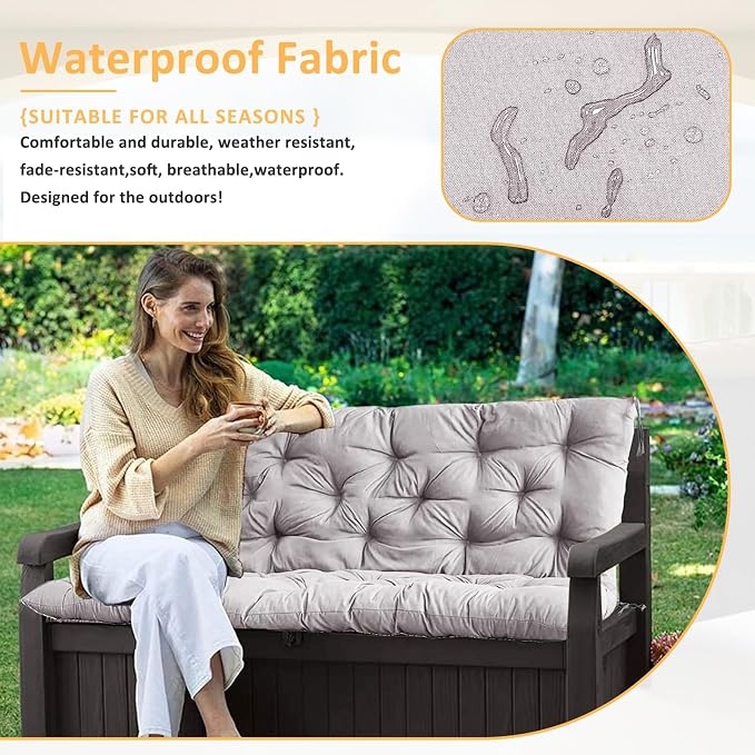 Swing Replacement Cushions for Outdoor: 2-3 Seater Waterproof Porch Bench Cushion with Backrest and Ties - 4" Thick Swing Cushion for Garden Patio Backyard Loveseat