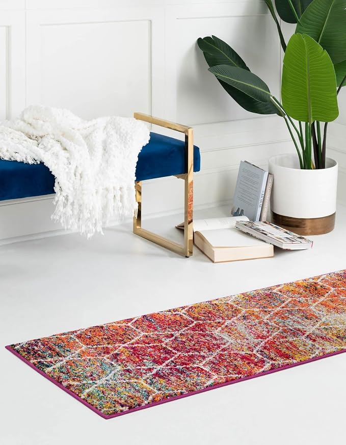 Unique Loom Trellis Frieze Collection Area Rug - Geometric (2' x 10' Runner, Multi/ Black)