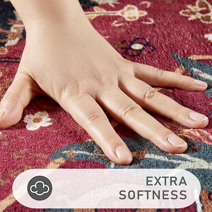 Tribal Rugs Summer Tropical 4ft Round Area Rugs Wine Red Traditional Boho Vintage Oriental Rug for Bedroom Kitchen Dining Living Room Indoor Entryway Washable Hippie Circle Carpet