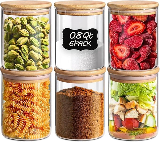 ComSaf Glass Storage Containers With Lids 0.8 Qt, 6 Pack Small Glass Jars | Small Glass Containers, Spice Jar 25oz, Snack Station Organization, Coffee Bar Organization, Size For Subpackage, BPA Free